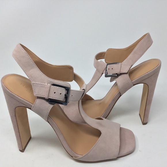 Halston Heritage Vera Pink T-strap Heeled Sandals. - Picture 12 of 14